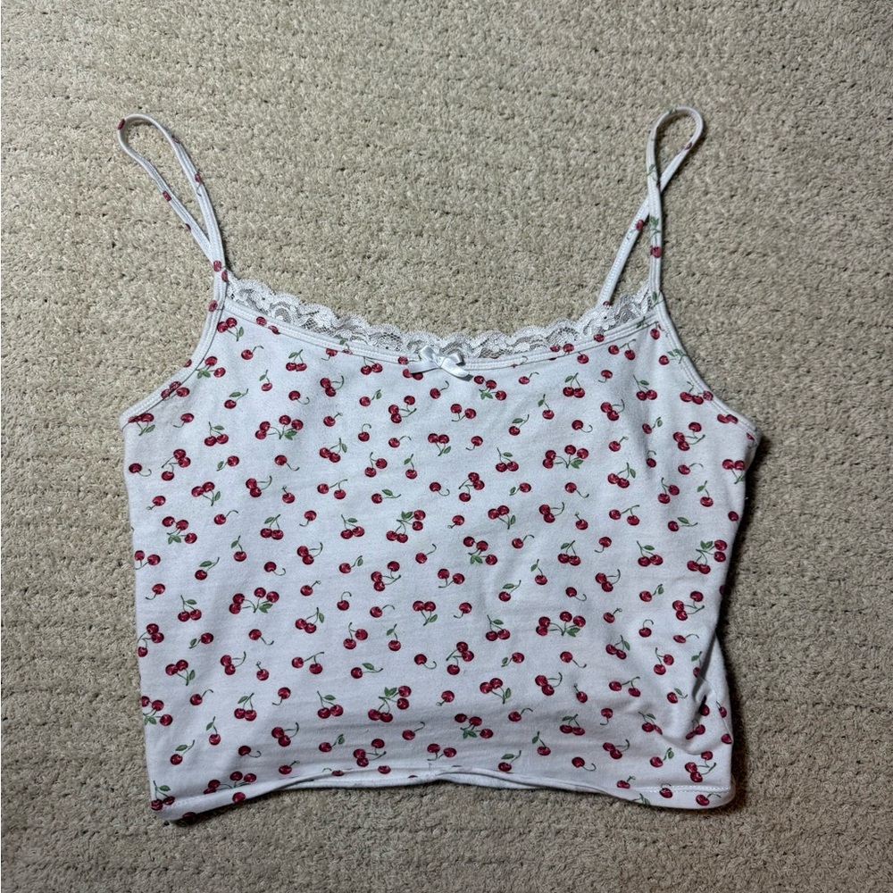 Cherry Patterned White Camisole